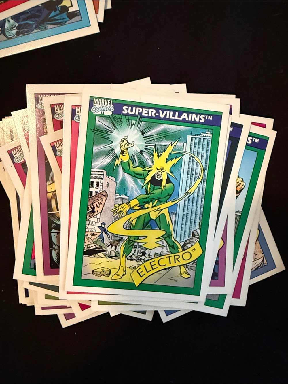 Marvel Super-Villains Electro Trading Cards - Green, Yellow